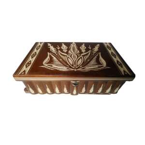 Wooden puzzle box with intricate carvings and a secret lock - Jewelry Box