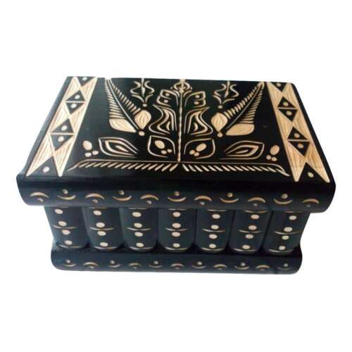 Wooden Surprise Magic Puzzle Box with Hidden Key Secret Storage for Rings, Money - Black 105274906