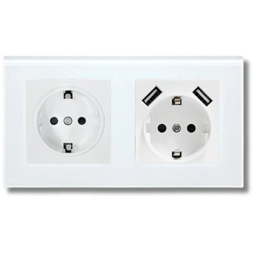 Двоен контакт с рамка от закалено стъкло, 2 порта USB-A, iUni US2, 16A 141214691