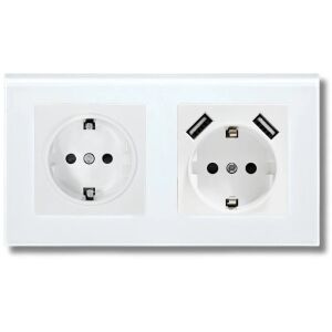 Podwójne gniazdo ze szkła hartowanego, 2 porty USB-A, iUni US2, 16A 141214691 - Connector & Dugalj