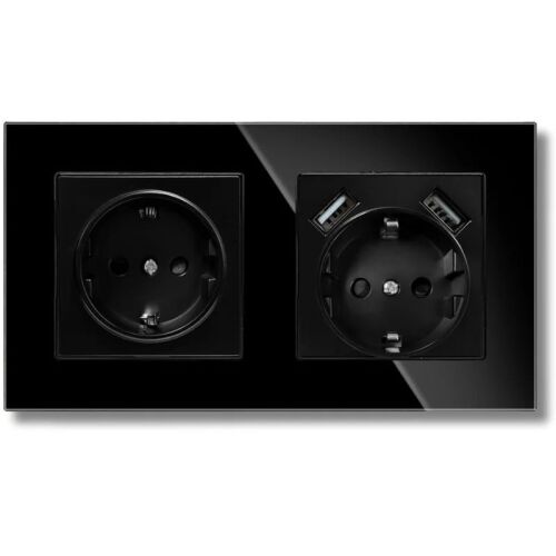 Priza dubla rama sticla securizata, 2 porturi USB-A, iUni US2, 16A, Black 141453079