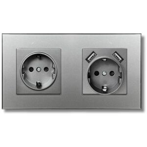 iUni US2 Silberne Doppelsteckdose mit USB-A-Anschlüssen Nahaufnahme - IUni