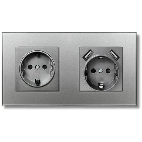 iUni US2 Silver Double Socket with USB-A Ports close-up