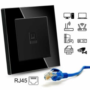 RJ45-Internetbuchse, Cat6, Rahmen aus gehärtetem Glas, iUni SD, Schwarz