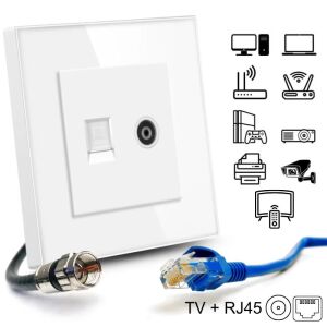 Priza TV + Internet RJ45, Cat6, Rama sticla securizata, iUni TDS 145219711 - IUni