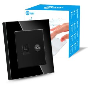 Телевизионен + интернет контакт RJ45, Cat6, рамка от закалено стъкло, iUni TDS, черен 147259866 - Лампи и осветление