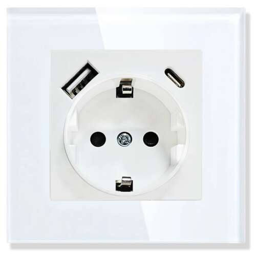 Gniazdo ze szkła hartowanego, porty USB-A i USB-C, iUni UC1, 16A