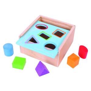 Cutie de sortare a formelor Bigjigs Toys cu blocuri din lemn colorate, o jucărie educativă excelentă pentru bebeluși - Jocuri de sortare a formelor
