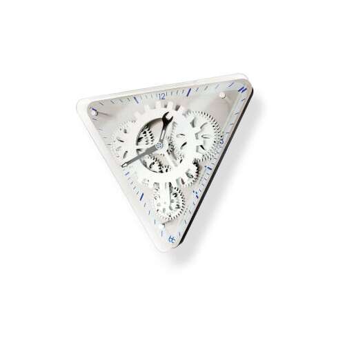 Gear Up Triangle Wall Clock, white, with visible gears