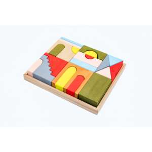 Set Marc Toys Fabricat Manual, Mati Constructor din Lemn, 21 piese, blocuri de lemn colorate pentru construcție și joacă creativă - Joc de construcție din lemn