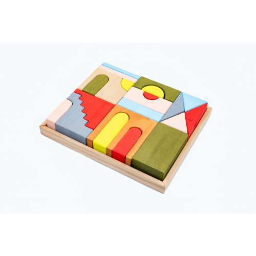 Set Marc Toys Fabricat Manual, Mati Constructor din Lemn, 21 piese, blocuri de lemn colorate pentru construcție și joacă creativă