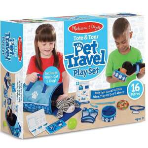 Melissa & Doug Tote & Tour Pet Travel Play Set, 16 piece pretend play set for kids, includes plush cat and dog, carrier, food bowl, leash, and more - Plush Toy
