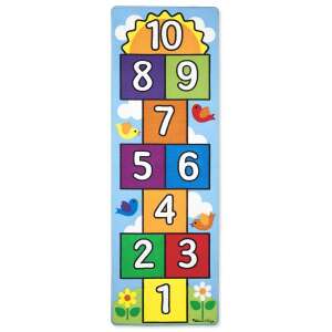 Covor de hopsa Hop & Count de la Melissa & Doug, covor colorat de hopsa cu numerele de la 1 la 10, design cu soare, păsări, nori și flori - Covorase de joaca pentru bebelusi