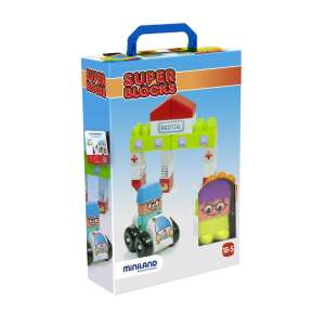 Miniland Super Blocks Kórház építőjáték, színes építőkockákból, figurákból és autókból álló készlet, kórházi témával - Miniland