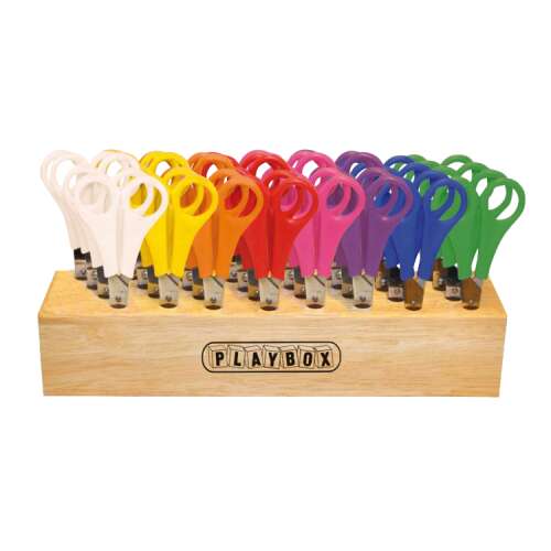 32-piece scissor set in practical wooden stand for kindergartens and schools