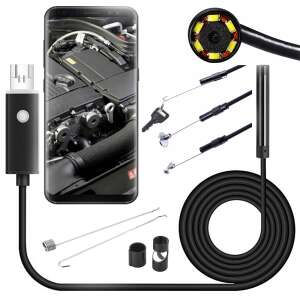 Endoscope inspection camera with 10m cable, USB connector, LED light, and accessories for Android and PC - Test analysis device