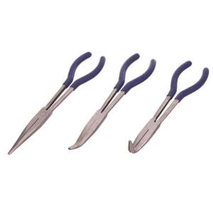 Set of 3 long nose pliers, 275mm, with blue handles, for garage and automotive use - Pliers