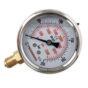 Glycerin pressure gauge 0-250 bar 1/4 inch, Technic brand, for measuring pressure in various applications - Pressure gauge