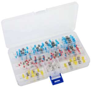 Heat shrink tubes with solder in a plastic box - Electrical Installation