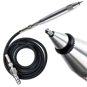 Technic AT-3190P pneumatic engraving pen with high pressure hose, showing the pen, hose and connectors - Pneumatic Tool Accessory