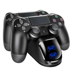 Dual charging station for PS4 controllers with LED indicator showing charging status - Gaming