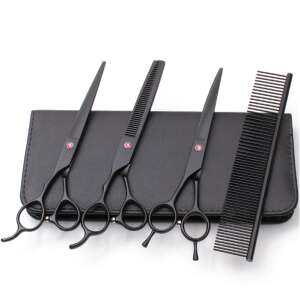 3 Professional Scissors and Comb Set for Animal Grooming, with Storage Bag