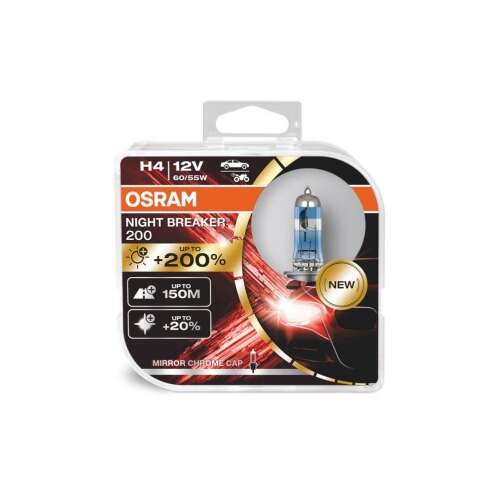 OSRAM Night Breaker 200 H4 12V 60/55W car headlight bulb, 2 pack