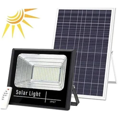 JOLTAN 100W Solar LED Flood Light with Remote and Solar Panel