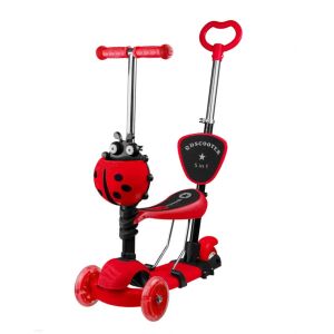 Speedy 5-in-1 Red Kids Scooter with parent handle and ladybug basket - Kids' Scooter