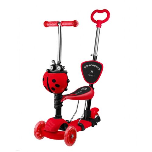 Speedy 5-in-1 Red Kids Scooter with parent handle and ladybug basket