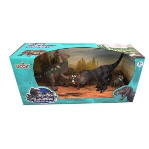 Ucok Dino Planet 4 Dinosaur Figures Set, T-Rex, Velociraptor, Parasaurolophus, Triceratops - Figure