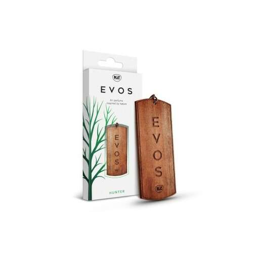 K2 Evos Hunter Wood Car Air Freshener in packaging