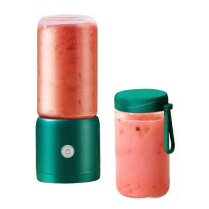 Kerisson Easy Mix Mini Elektromos Turmixgép, hordozható turmixgép két pohárral, az egyik rózsaszín smoothie-val, a másik zöld kupakkal - Kerisson