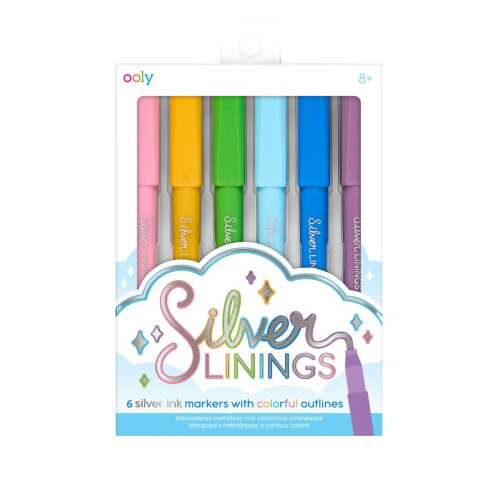 Ooly Silver Linings 6 pack of silver ink markers with colorful outlines