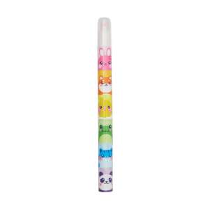 Set of 6 interchangeable highlighters with cute animal designs, including a pink bunny, orange fox, yellow chick, green frog, blue cat, and purple panda - Drawing Tool