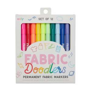 OOLY Fabric Doodlers Markere Permanente pentru Țesături, Set de 12 culori, 12 culori, markere permanente pentru țesături pentru îmbrăcăminte, încălțăminte, genți și altele - Markere
