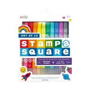 Markere cu dublă capăt Ooly Stampa Square, Set de 12, 0,8 mm ștampilă pătrată & vârf fin, Non-toxic - Ooly