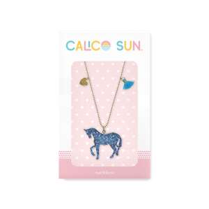 Colier cu unicorn din glitter albastru Calico Sun pentru fete - Ooly
