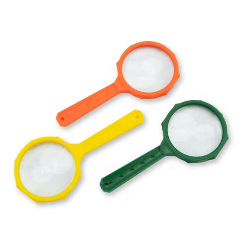 3 pack of MagniRama magnifying glasses, 3x magnification, 50mm diameter, assorted colors