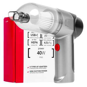 EALMEU PREMIUM kabelloser Autostaubsauger mit HEPA-Filter, 40W Leistung, 4,5 kPa Saugkraft, USB-C-Ladung, 6 Aufsätze, grau - EALMEU