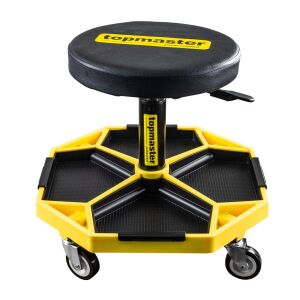 Topmaster rolling mechanic stool with tool organizer, yellow and black - Mechanic Chair