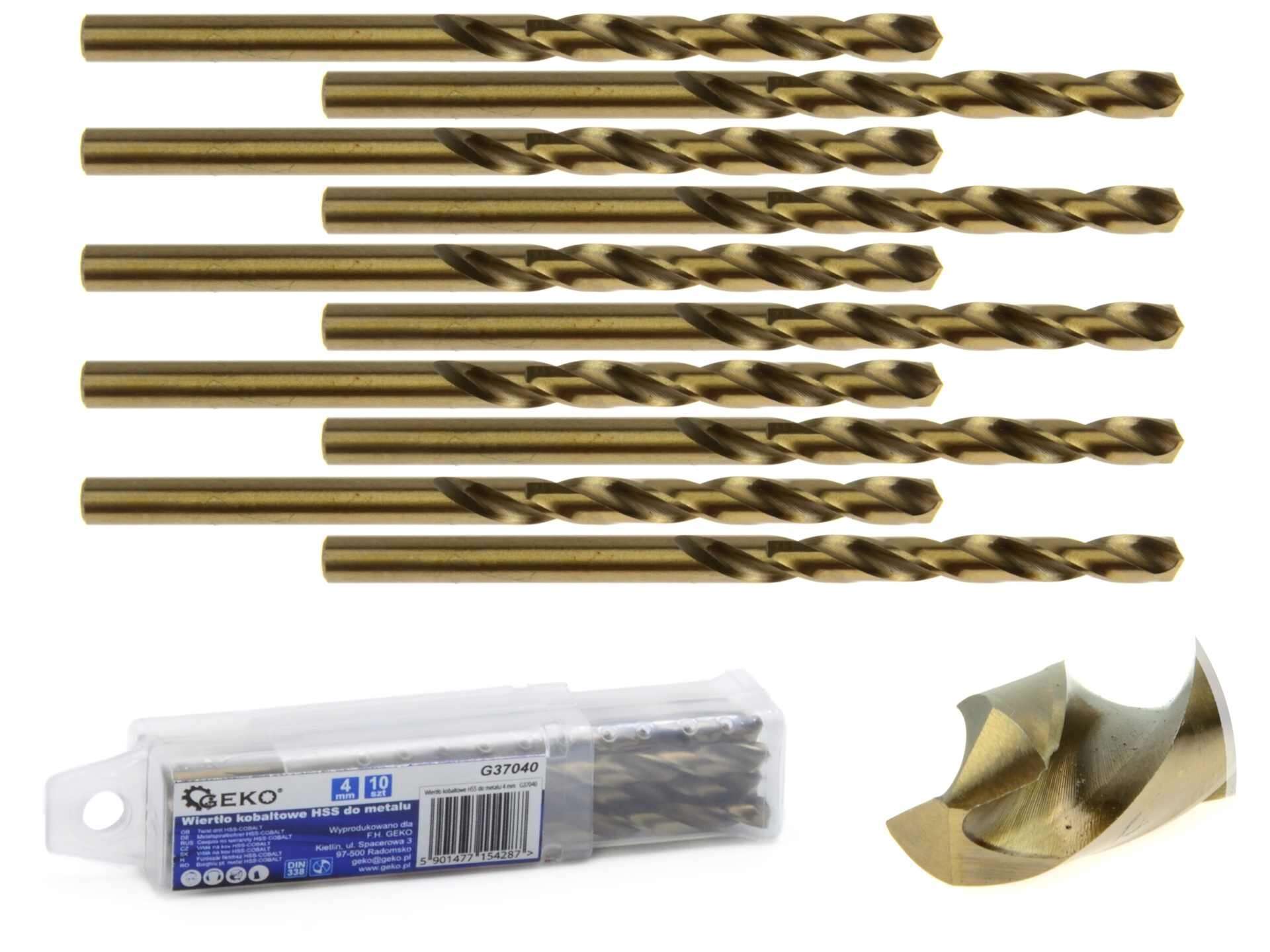 HSS Cobalt Drill Bit Set for Metal 4mm 10 pcs, GEKO G37040