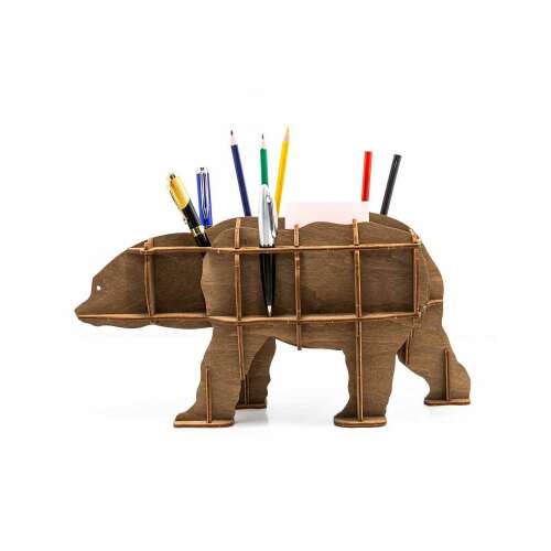 Organizator de birou EWA din lemn, puzzle 3D, 26 de piese, maro