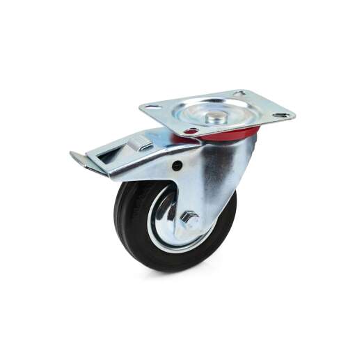 Geko G71521 100 mm forgókerék fékkel, acél kerék gumiabronccsal