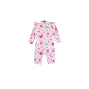 PINK SHRIMP COMBI UV swimsuit for girls, sea animal print, long sleeves, pink - Kids' Swimwear