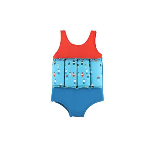 Archimede BDM Boy floatation swimsuit in blue and red with a nautical print