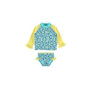GARDEN SAFARI SET UV swimsuit for girls, blue and yellow floral pattern, long sleeve rashguard and swim bottoms, Arkhimédész - Kids' Swimwear