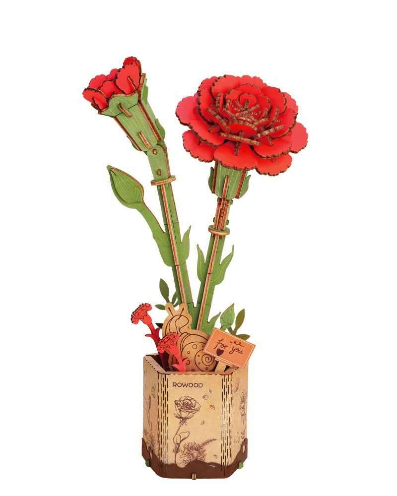 Rowood Vörös Szegfű 3D Fa Puzzle - 124 db