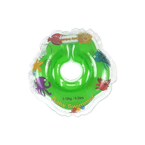 Green BabySwimmer inflatable neck float for babies 0-24 months, 3-12kg