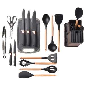 MOOD (BE AUTHENTIC) 19 Piece Kitchen Utensil Set with Stand, includes knives, spatulas, spoons, and more - Kitchen Tool Set